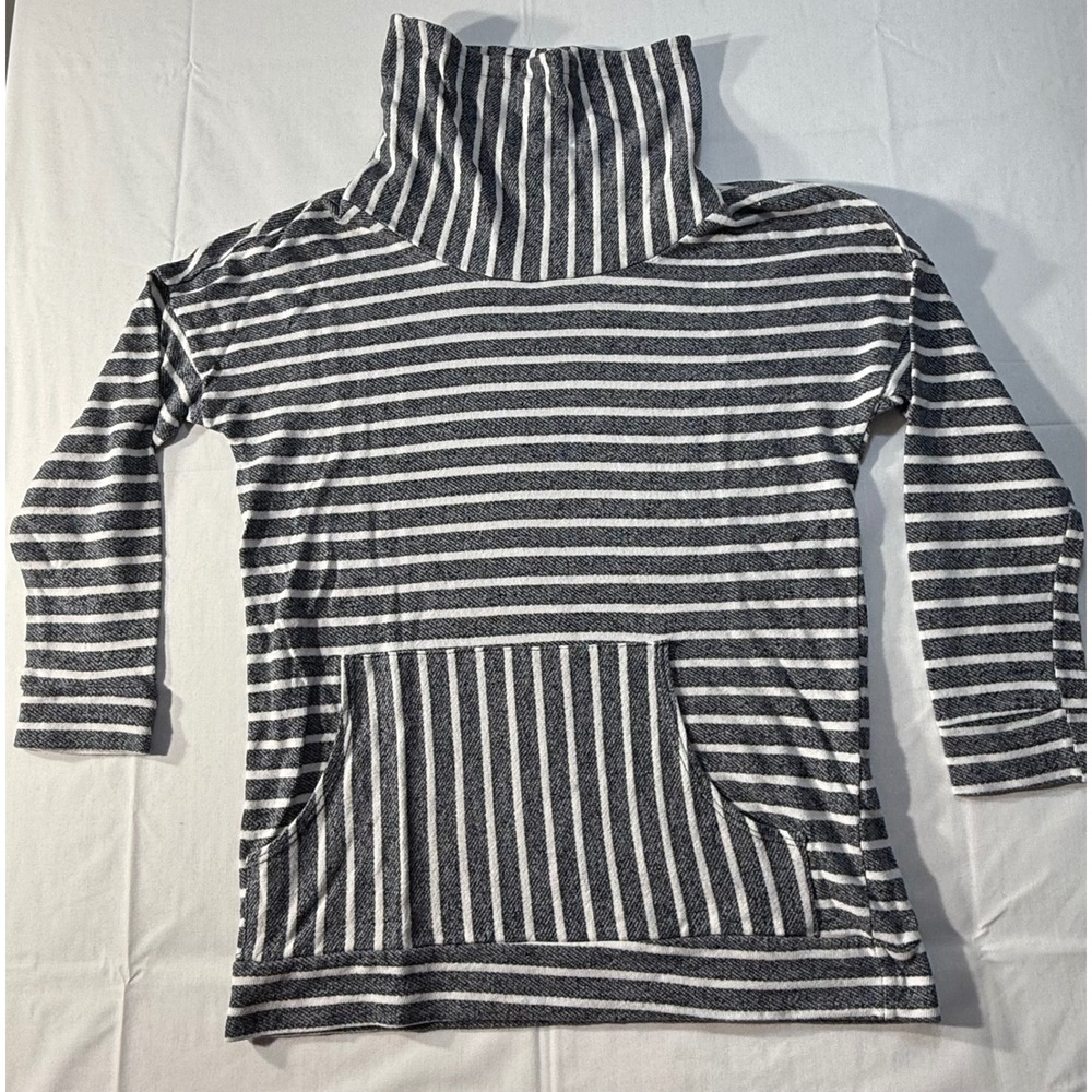 Zutter USA Striped Turtleneck Tunic Top Gray White Kangaroo Pocket Small F80S